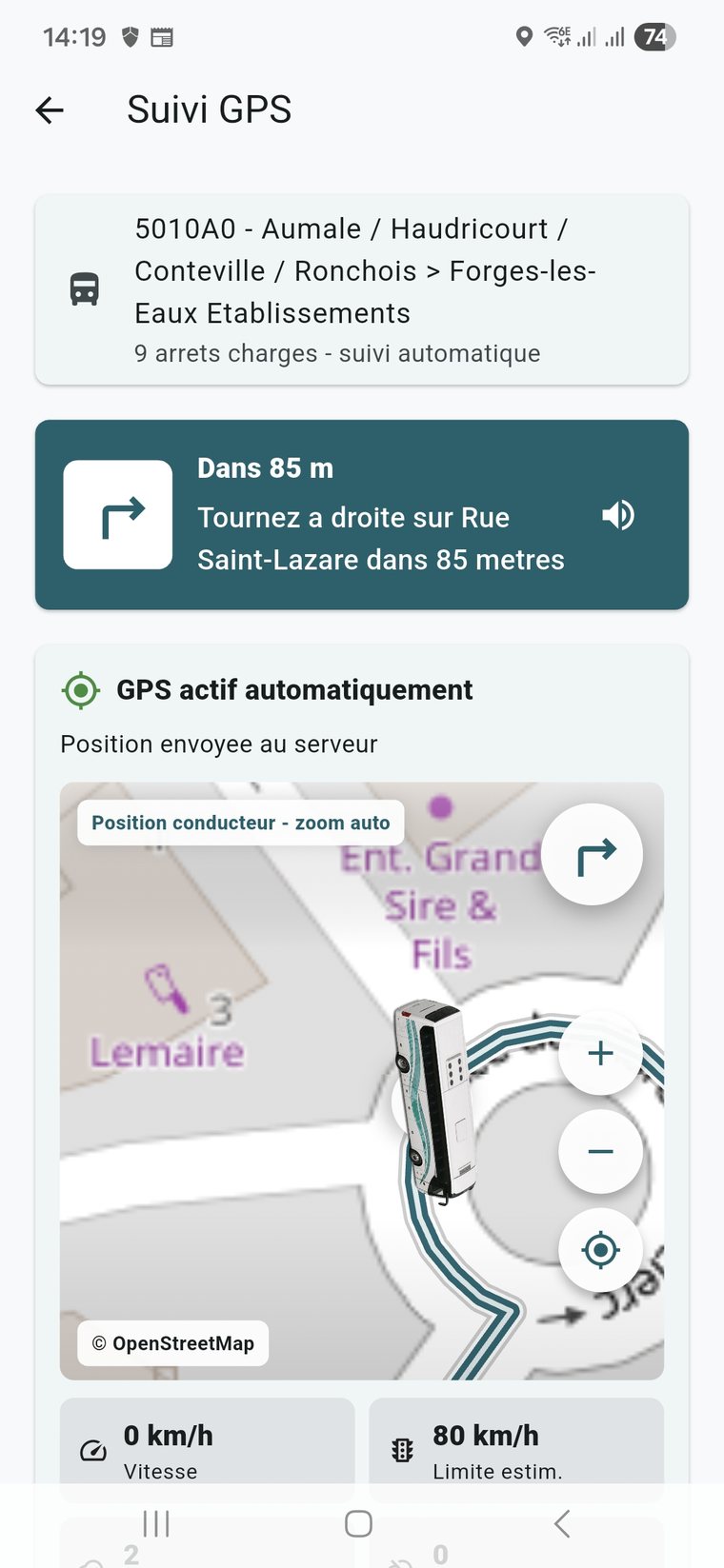 GPS conducteur avec autocar et consignes