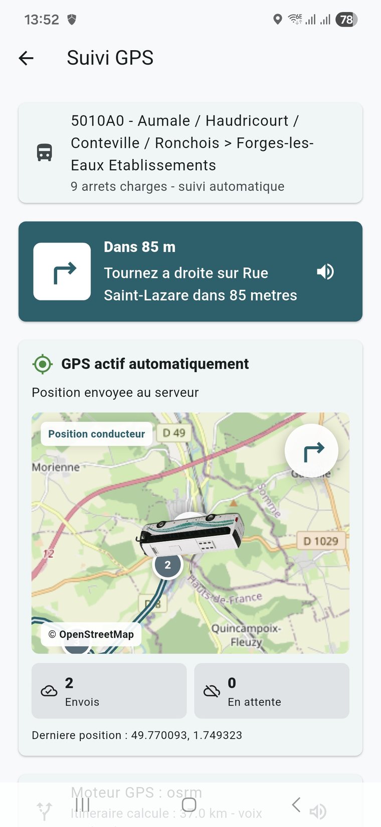 Carte GPS avec zoom conducteur