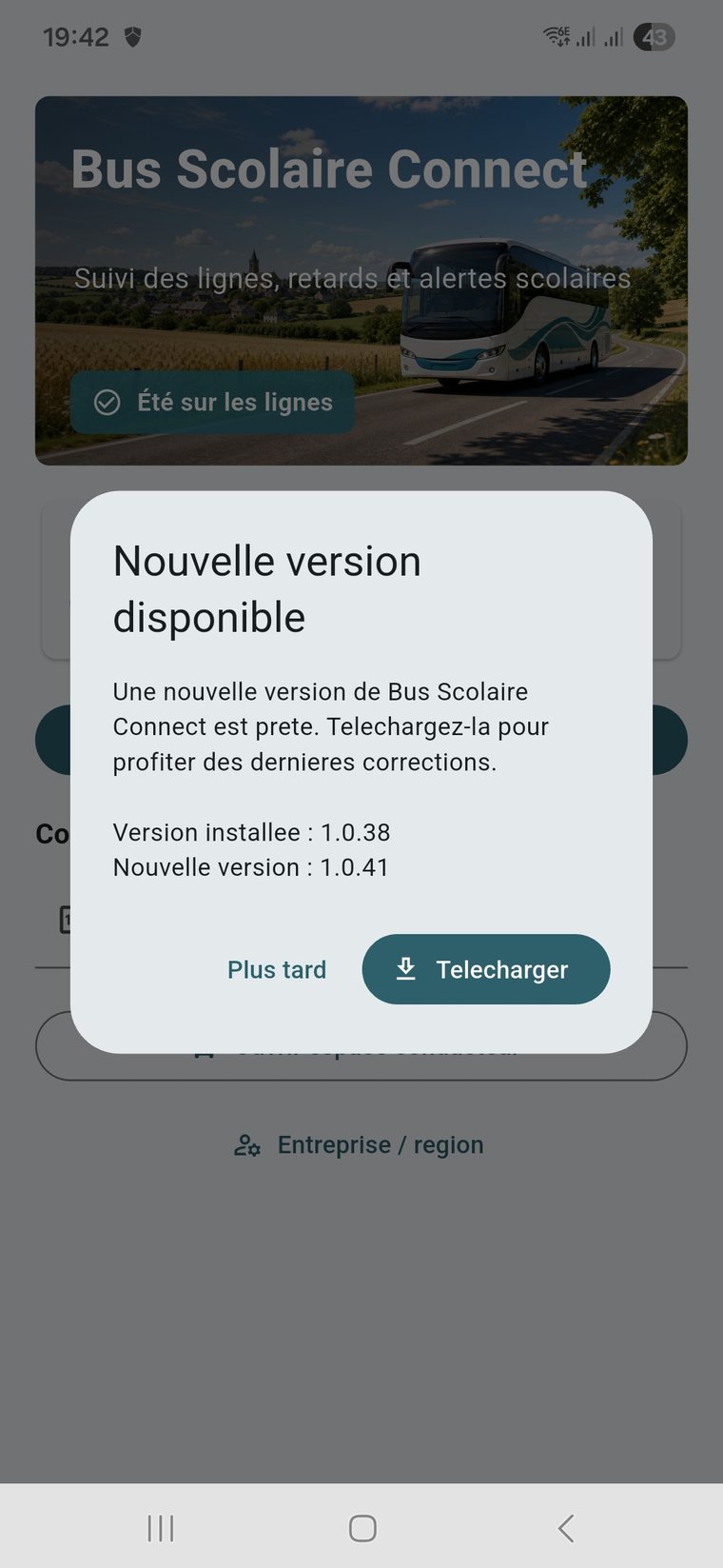 Fenêtre de mise à jour de l'application